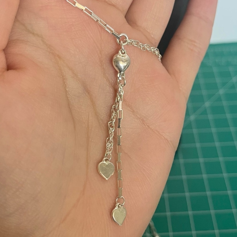 Sterling silver multi chain abstract heart dangle drop lariat 925 necklace - Picture 7 of 7